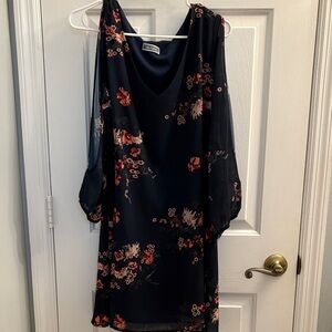 Navy and Coral Floral Dress
